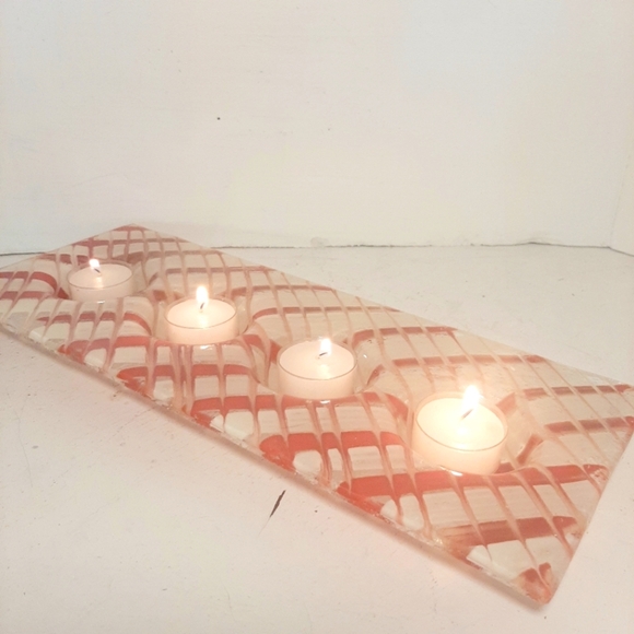 Fused glass Tealight Tangerine and White Candle Holder - Picture 2 of 4